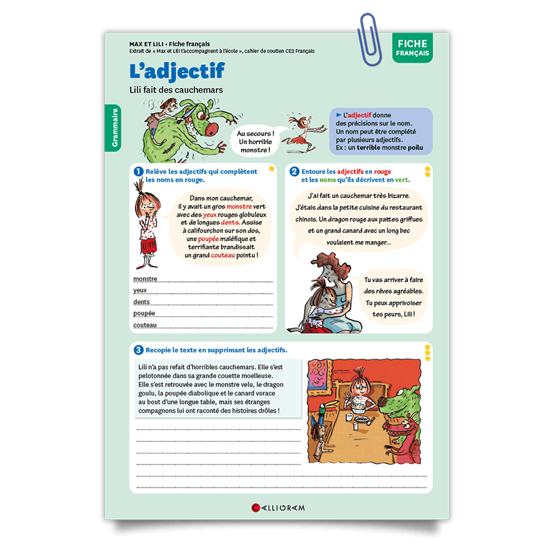 Max et Lili;fiche;soutien scolaire;francais;grammaire;l'adjectif