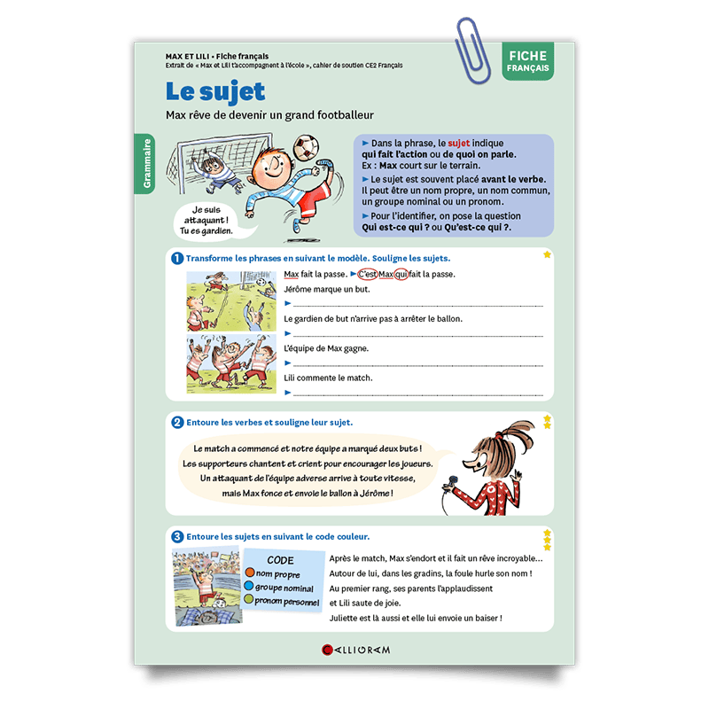Max et Lili;fiche;soutien scolaire;francais;grammaire;lesujet
