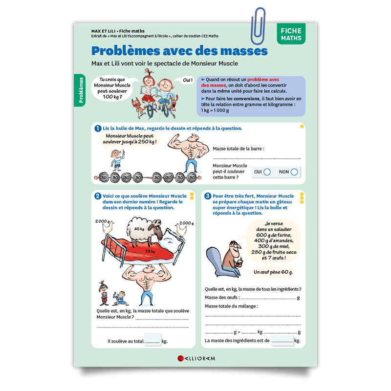 cahier de soutien;Max et Lili;Maths;Problèmes avec des masses