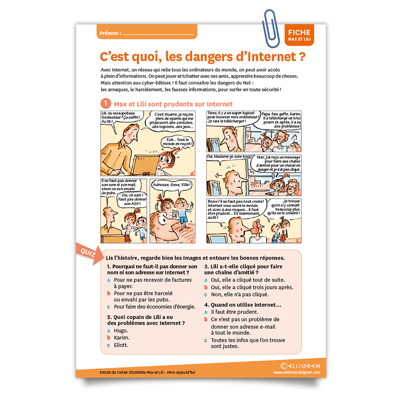 Max et Lili; fiche; danger d'internet;fiche activité;internet;enfant;