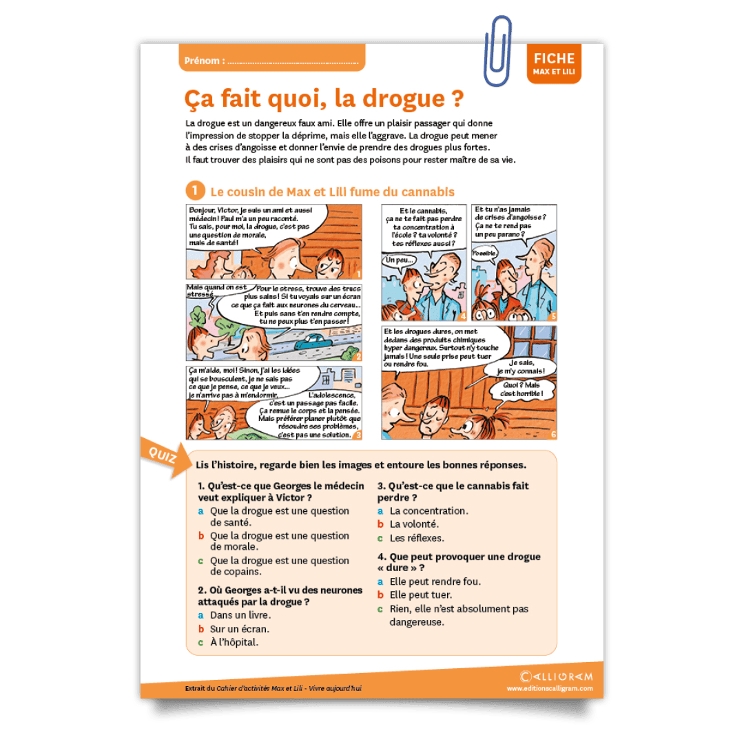 Max et Lili; fiche; danger de la drogue;fiche activité;drogue;enfant;addiction;anxiété;danger;