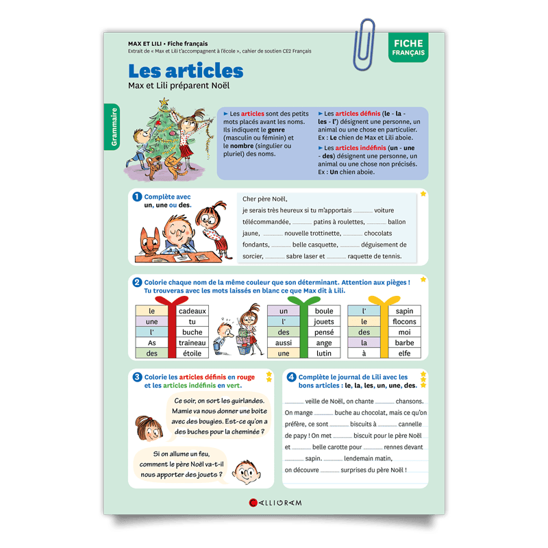 Cahier de soutien;Max et Lili;Français;Les articles;Grammaire