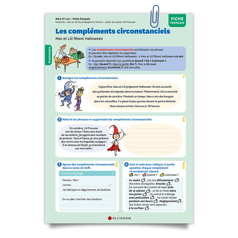 Max et Lili;fiche;soutien scolaire;francais;grammaire;compléments circonstanciels;CM1