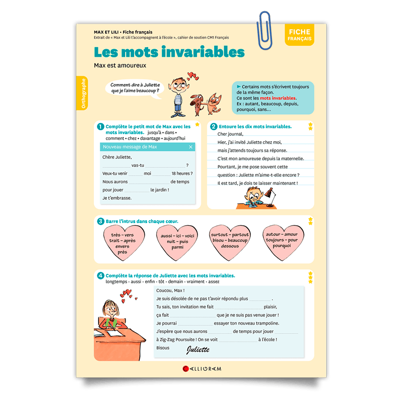 Max et Lili;fiche;soutien scolaire;francais;orthographe;les mots invariables