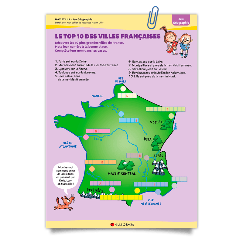 Max et Lili;fiche;soutien scolaire;géographie;villes françaises;France;