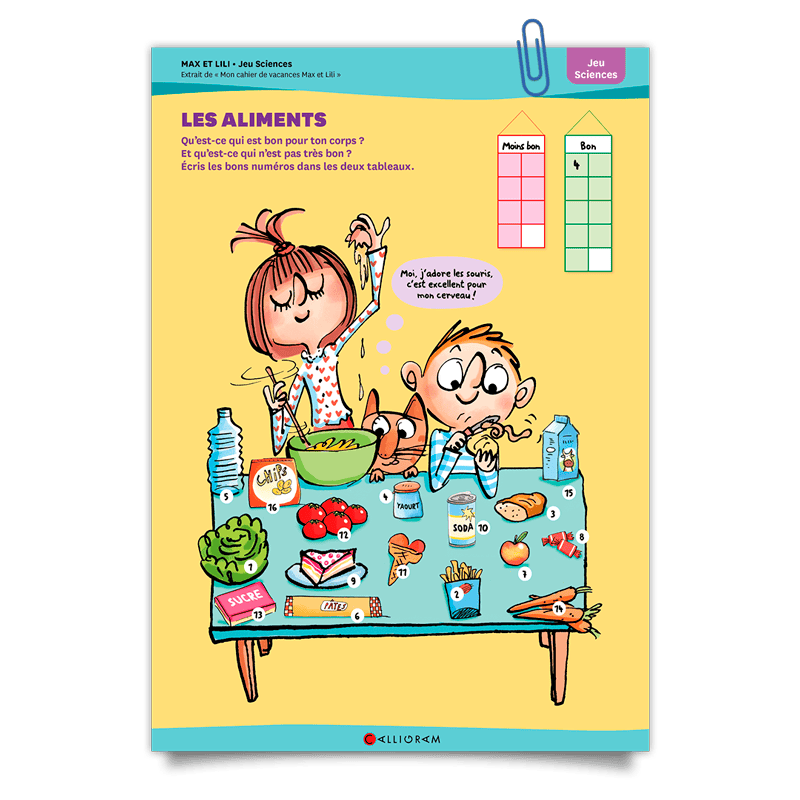 Max et Lili;cahier de vacances;jeu;sciences;les aliments