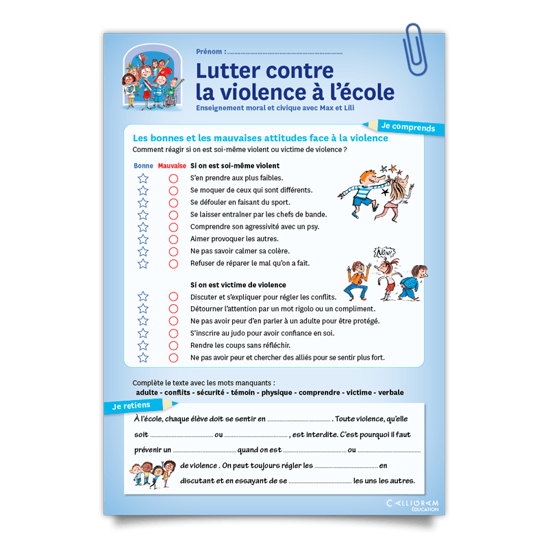 Lutter contre la violence à l'école;Max et Lili;séquence;leçon;diaporama;EMC;violence;école;